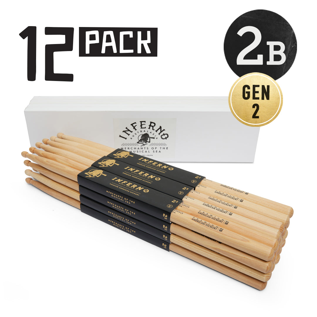 INFERNO MUSIC DRUMSTICKS 2B AMERICAN HICKORY 12 PACK GEN2 DRUMSTICKS