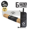 INFERNO MUSIC DRUMSTICKS 5A AMERICAN HICKORY 6 PACK DRUMSTICKS & PADDED BAG