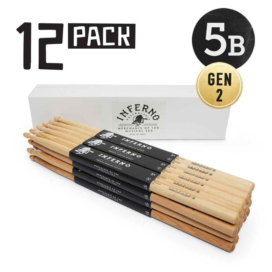 INFERNO MUSIC DRUMSTICKS 5B AMERICAN HICKORY 12 PACK GEN2 DRUMSTICKS