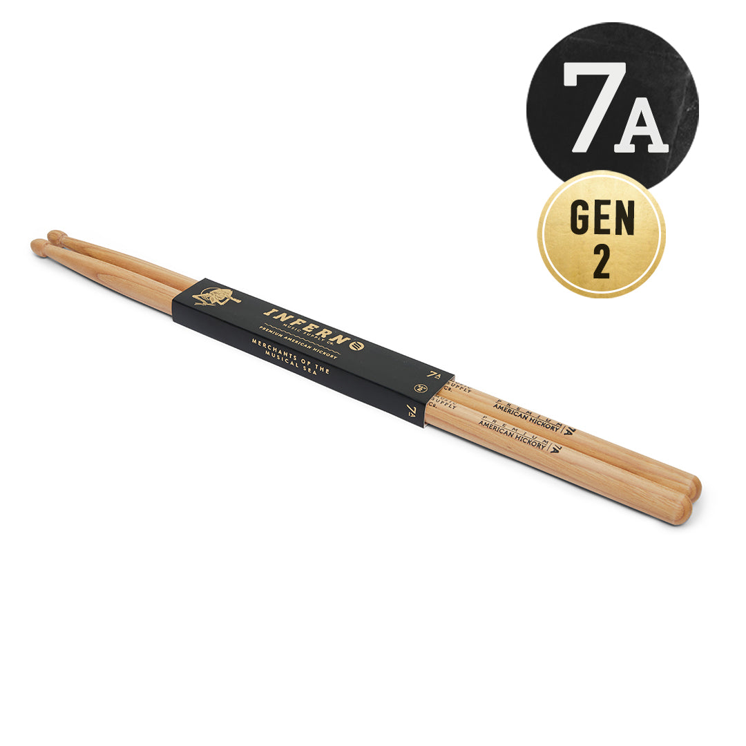 INFERNO MUSIC DRUMSTICKS 7A A GRADE AMERICAN HICKORY GEN2 DRUMSTICKS