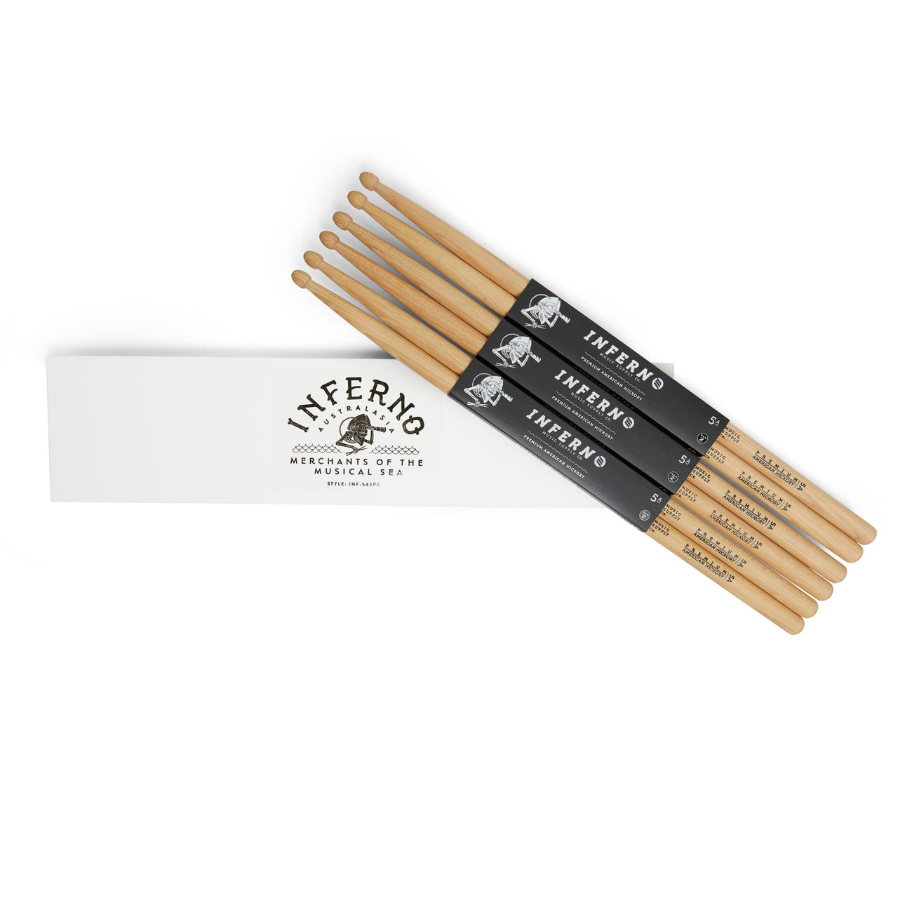 INFERNO MUSIC DRUMSTICKS 5A AMERICAN HICKORY 3 PACK GEN2 DRUMSTICKS