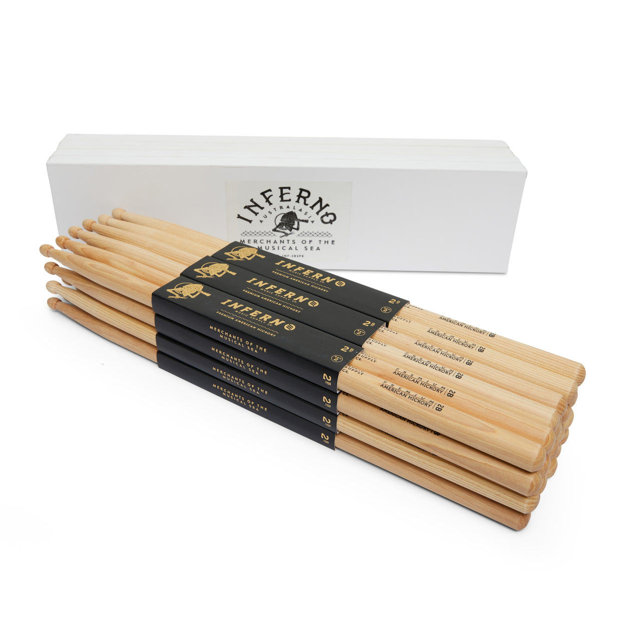 INFERNO MUSIC DRUMSTICKS 2B AMERICAN HICKORY 12 PACK DRUMSTICKS & PADDED BAG