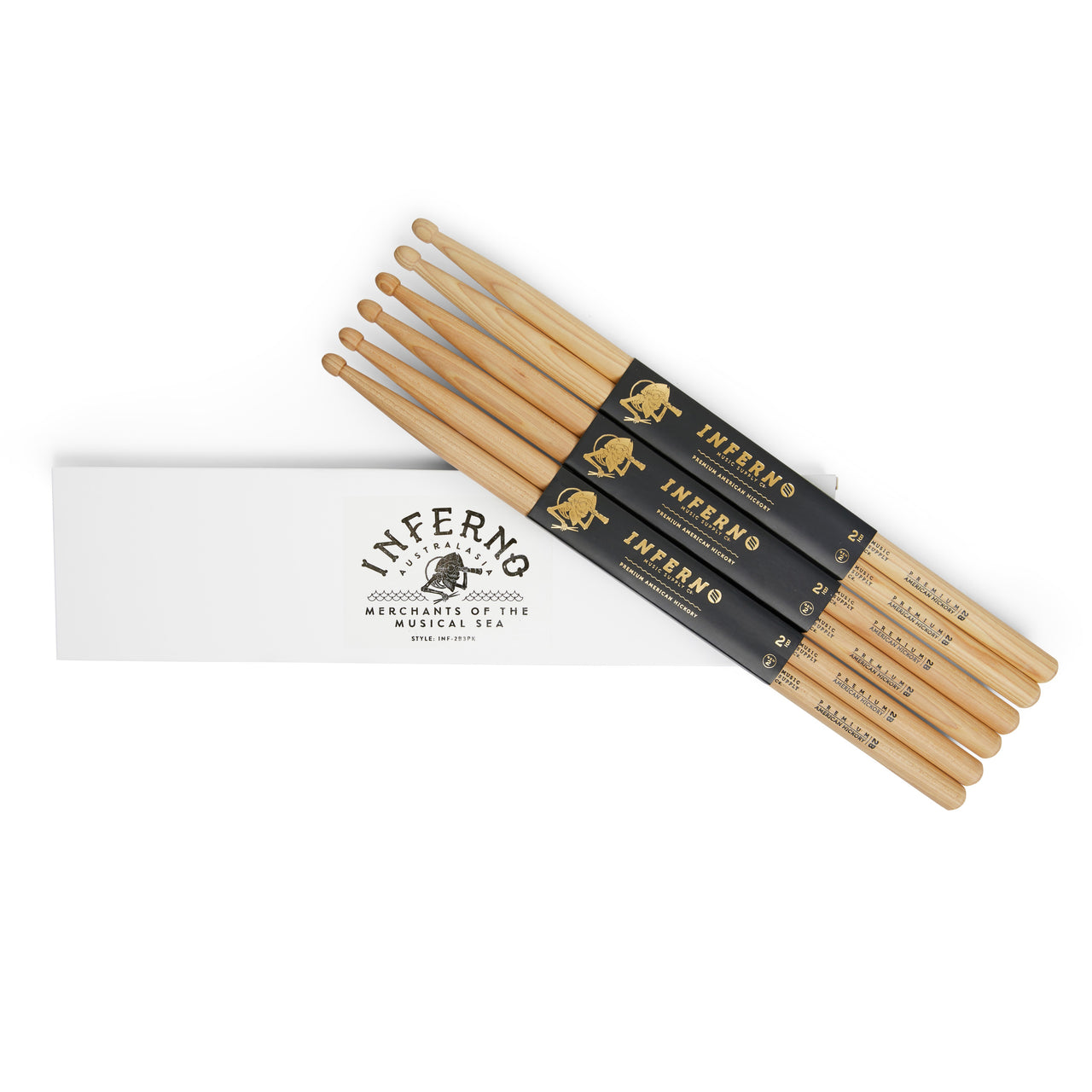 INFERNO MUSIC DRUMSTICKS 2B AMERICAN HICKORY 3 PACK GEN2 DRUMSTICKS