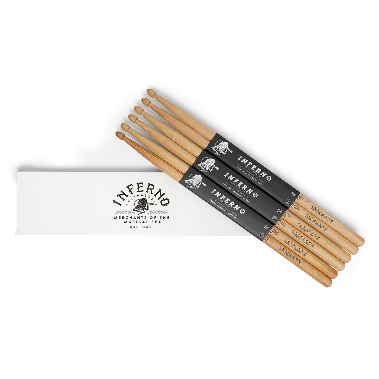 INFERNO MUSIC DRUMSTICKS 5B AMERICAN HICKORY 3 PACK GEN2 DRUMSTICKS