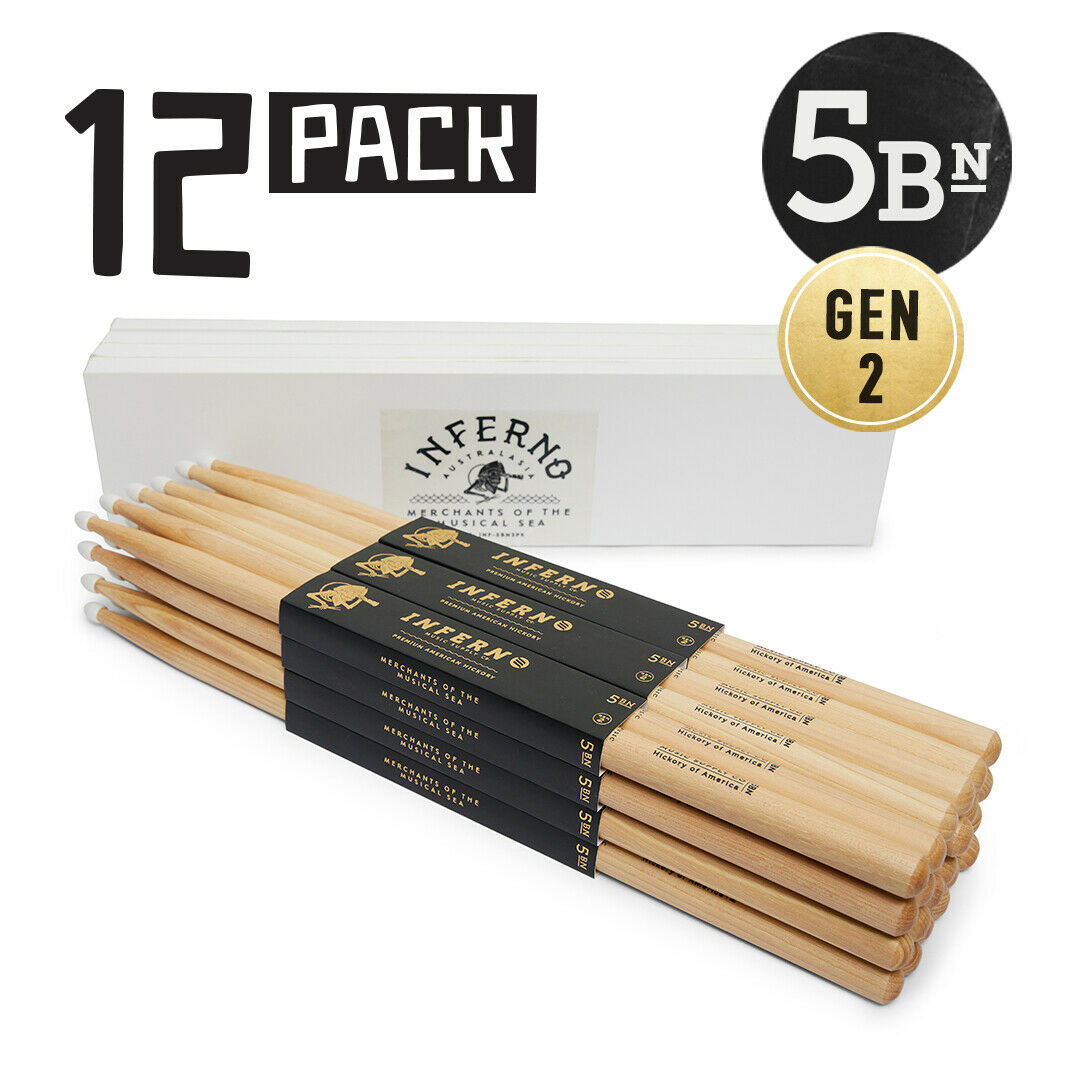 INFERNO MUSIC 5BN AMERICAN HICKORY 12 PACK GEN2 DRUMSTICKS