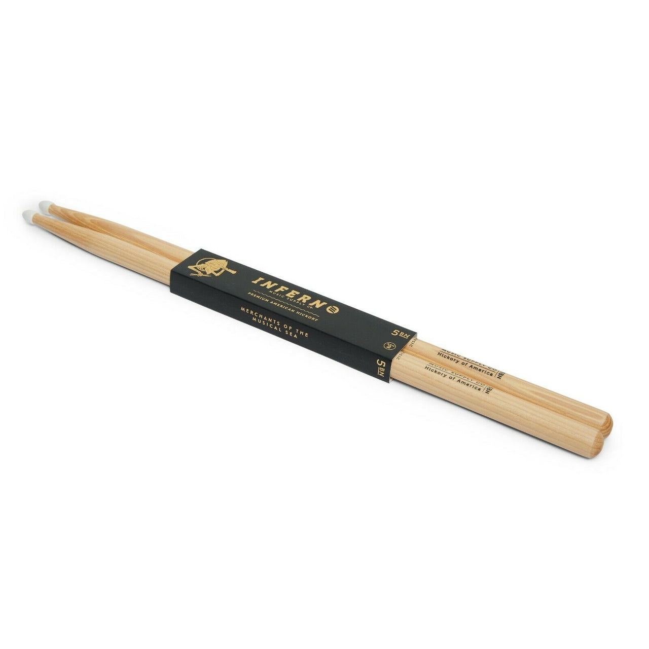 INFERNO MUSIC 5BN AMERICAN HICKORY 12 PACK GEN2 DRUMSTICKS & PADDED BAG