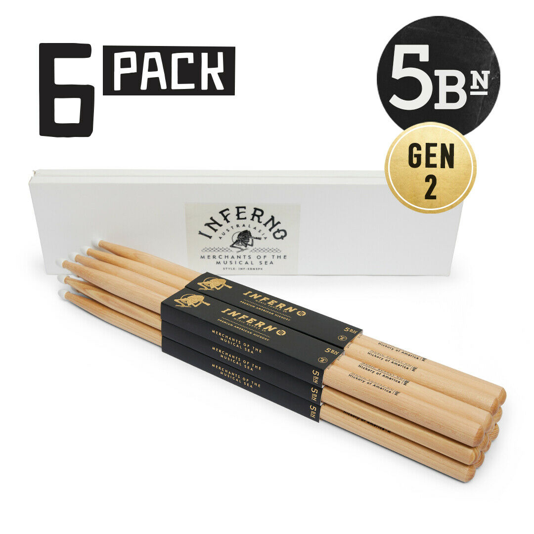 INFERNO MUSIC 5BN AMERICAN HICKORY 6 PACK GEN2 DRUMSTICKS