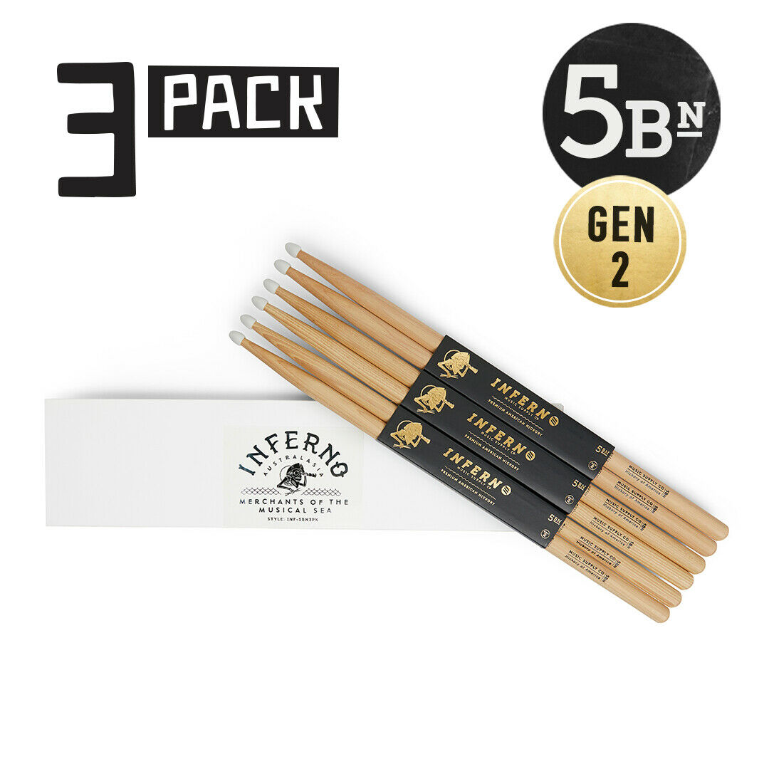 INFERNO MUSIC 5BN AMERICAN HICKORY 3 PACK GEN2 DRUMSTICKS